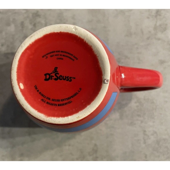 Dr. Seuss Cat In The Hat Mug 12oz Red/Blue Stripes &Metal Cat In The Hat Stirrer - Picture 13 of 13